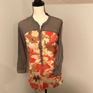 Anthropologie Odille Hanomi Gray and Floral Print Popover Tunic - Size 4
